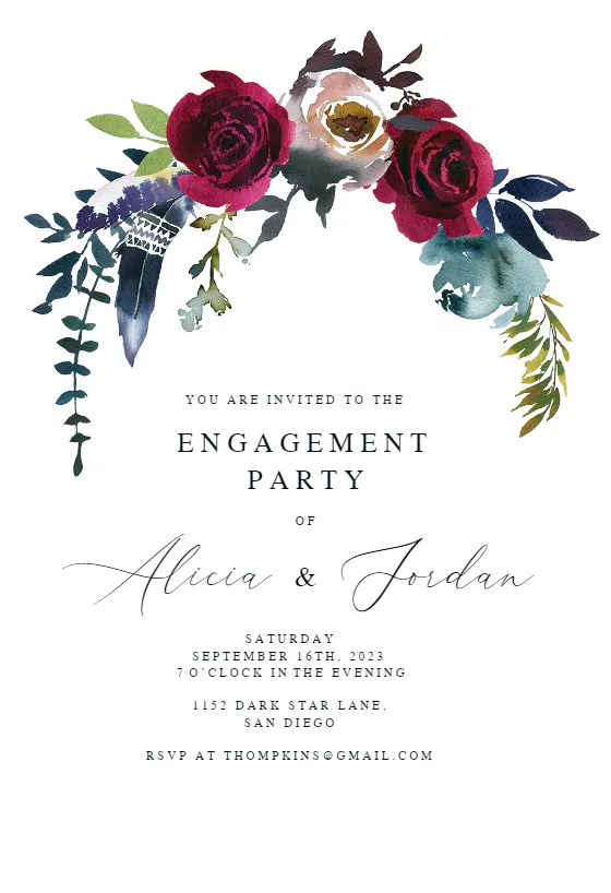 Boho Chich Burgundy Engagement Party Invitation Template (Free